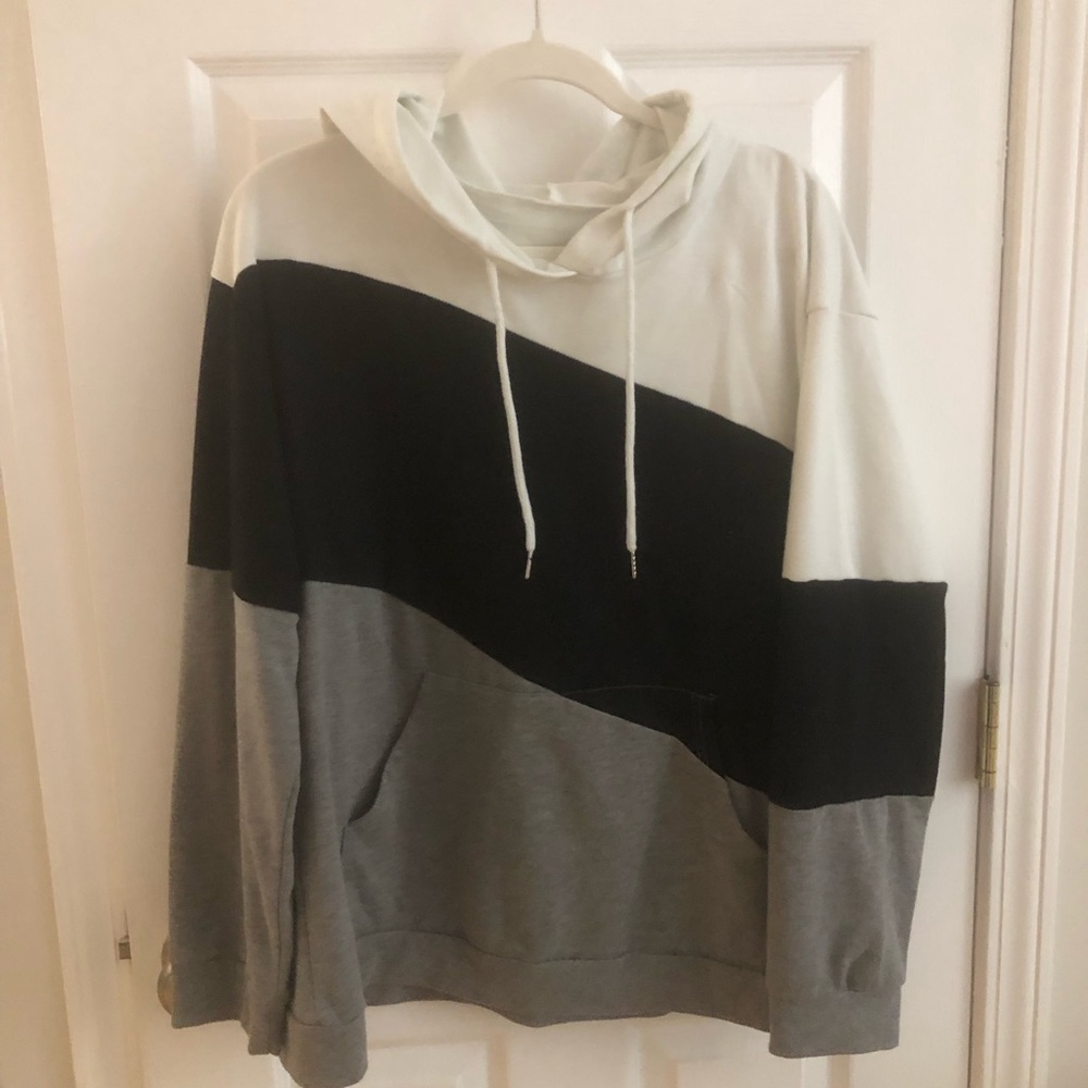 Minclouse Sz L Color Block Hoodie Lightweight Tunic PulloverTop